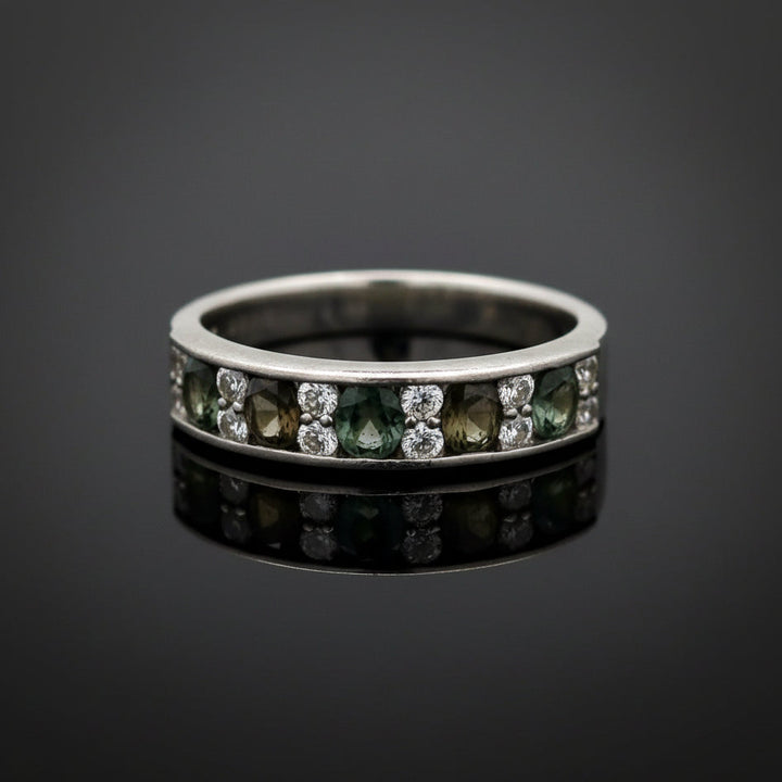 Estate Natural Color Change Alexandrite and Diamond Platinum Ring