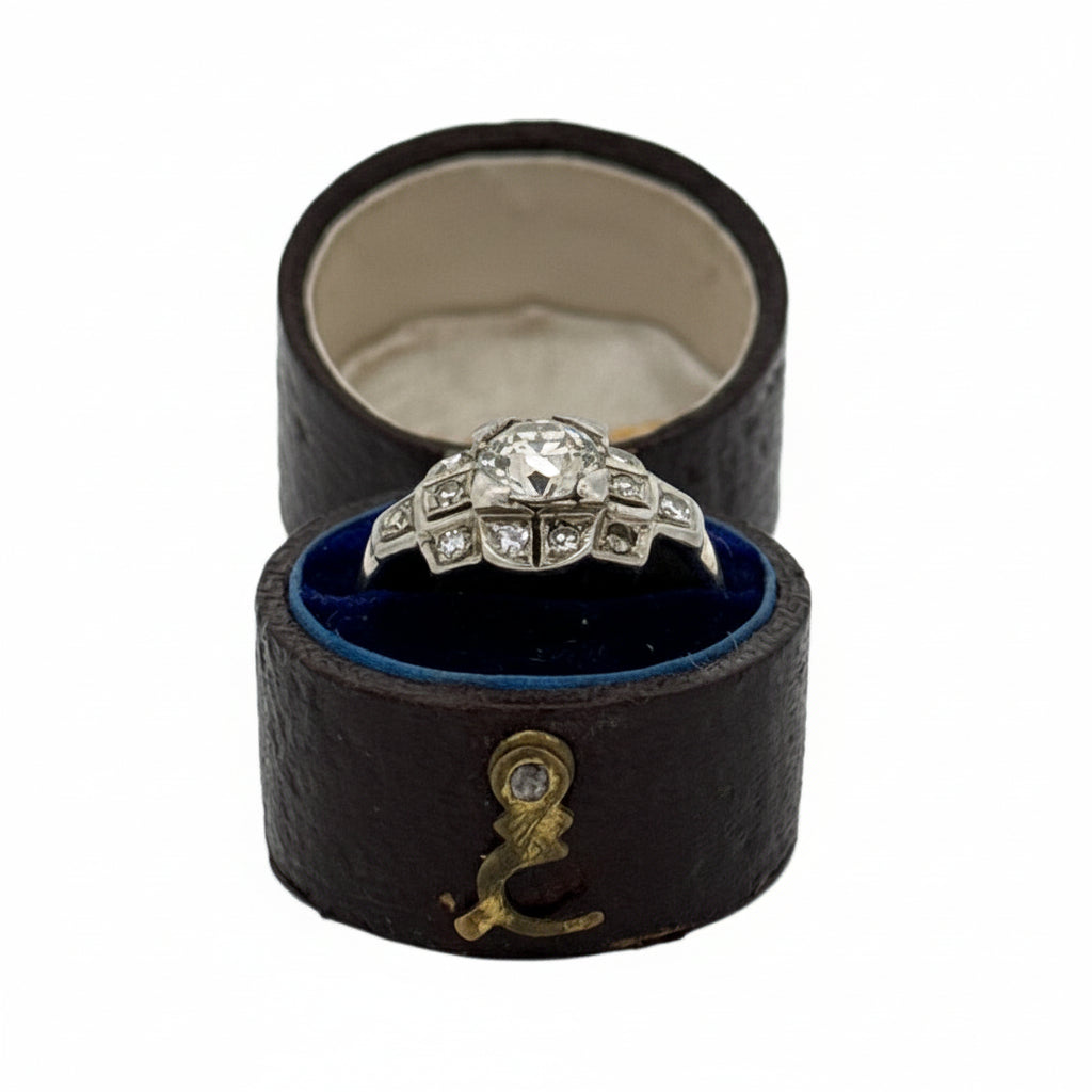 Art Deco .97cttw Old European Cut Platinum and 14K Yellow Gold RIng