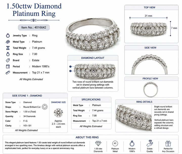 Modern 1.50cttw Diamond Platinum Ring