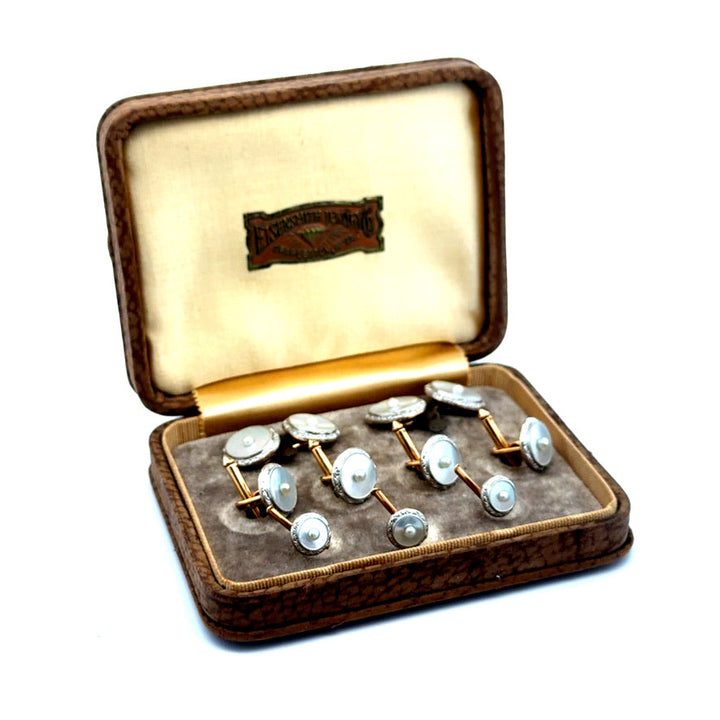 Mother of Pearl Tuxedo Shirt Studs & Matching Double Sided Cuff Link (Set in Original Box)