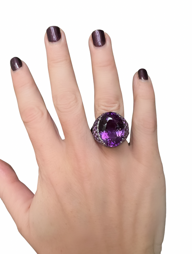 Amethyst, Diamond and 18K White Gold Statement Ring