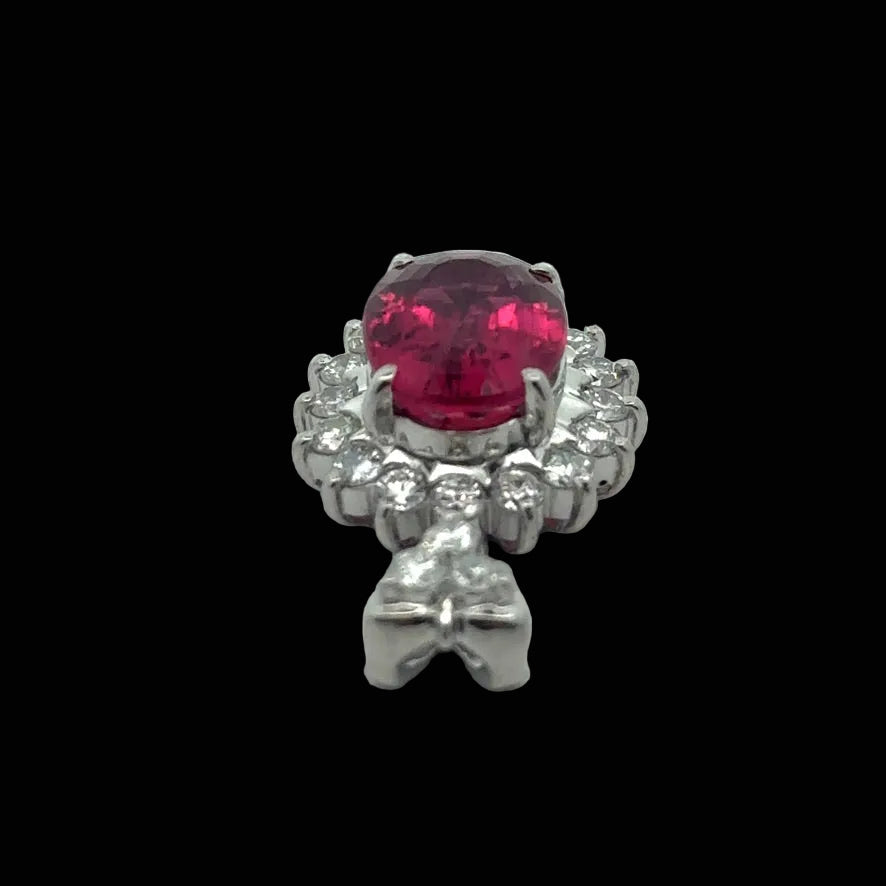 Estate Rubellite and Diamond Platinum Pendant (GIA)