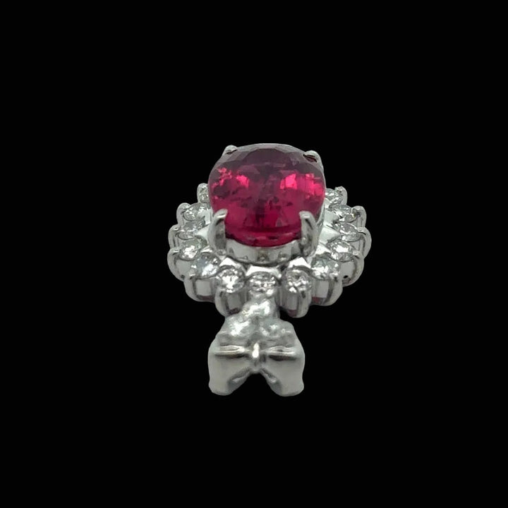 Estate Rubellite and Diamond Platinum Pendant (GIA)