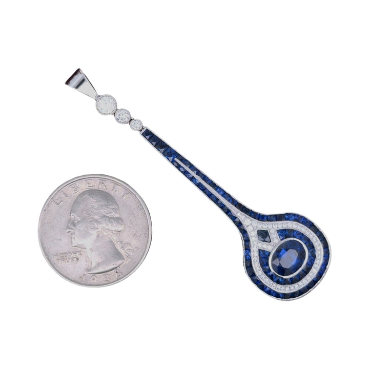 French Cut Sapphire and Diamond 18K White Gold Pendant
