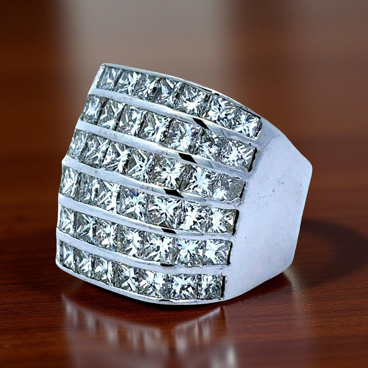 Princess Cut 6 Row Diamond and 18K White Gold Ring
