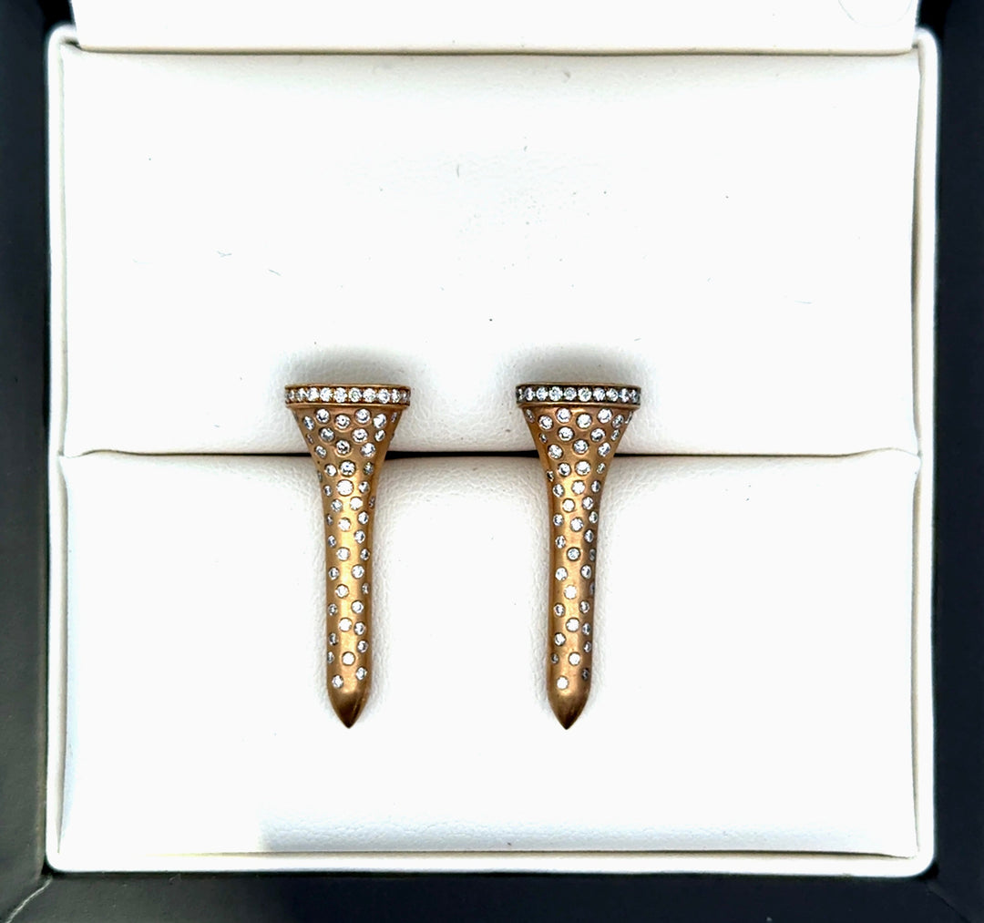 The Champion .58 cttw Diamond Yellow Gold Golf Tee Earrings 15446