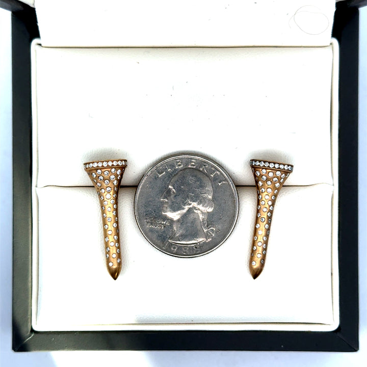 The Champion .58 cttw Diamond Yellow Gold Golf Tee Earrings 15446