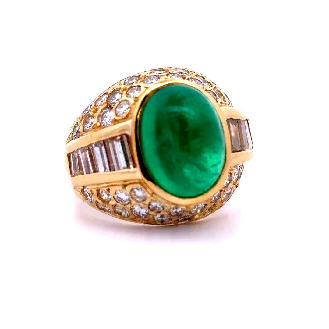 Certified 5.95ct Colombia Emerald and Diamond Yellow Gold Ring