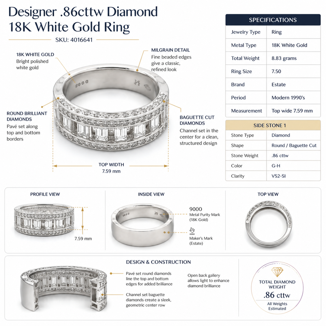 Modern Designer .86cttw Diamond 18K White Gold Ring