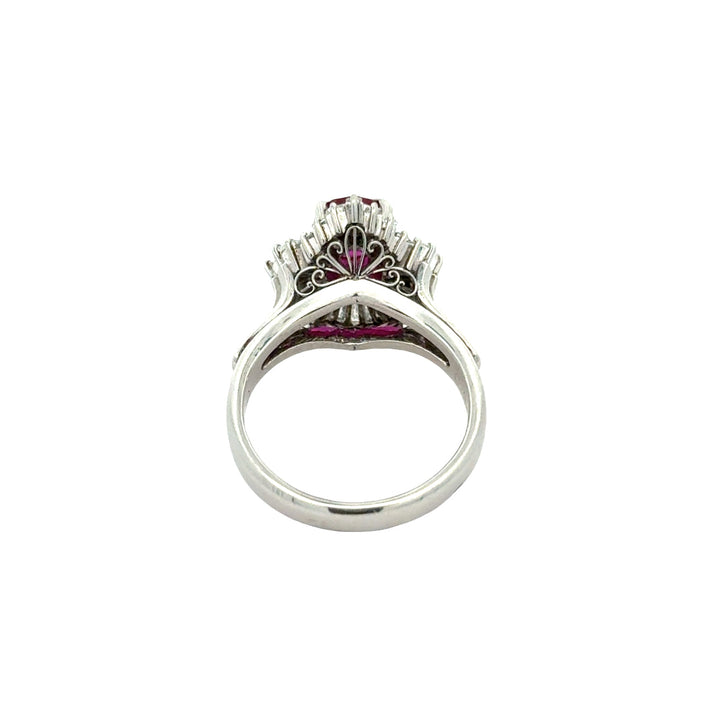 Mid Century Modern Ruby and Diamond Platinum Ring