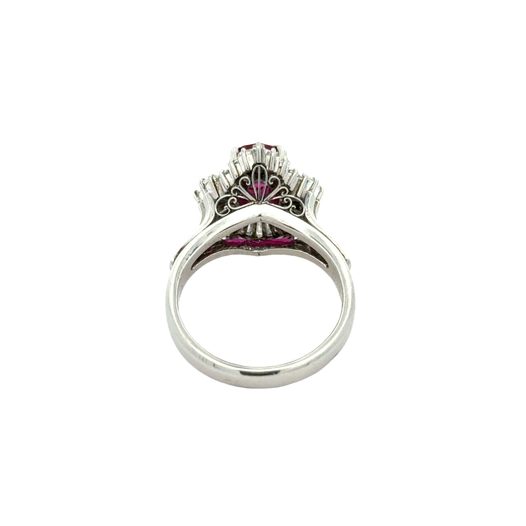 Mid Century Modern Ruby and Diamond Platinum Ring