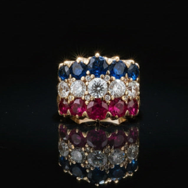 Circa 1890 French Estate No Heat Burma Ruby, No Heat Burma Sapphire and Diamond Ring