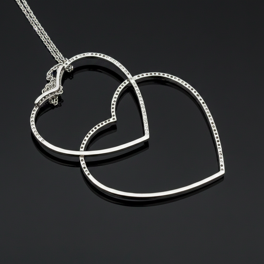 Contemporary 2.00cttw Diamond Double Heart 14/18K White Gold Necklace