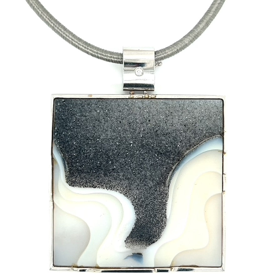 The Works of Designer Steve Walters "Waters Edge" One Of a Kind Beryl White Agate Diamond Necklace