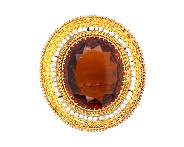 Art Deco Citrine and 14K Yellow Gold Pendant Brooch