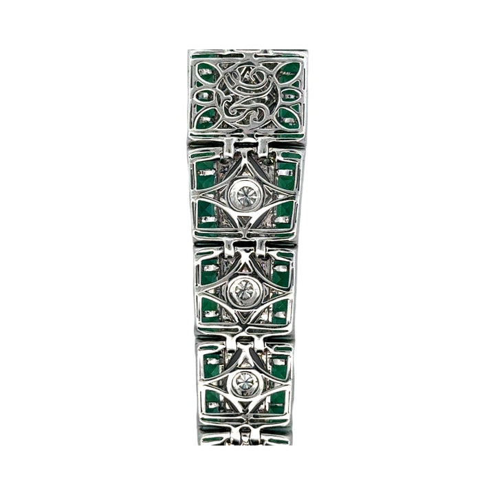 Emerald and 1.24 Carat Diamond Art Deco Style Bracelet