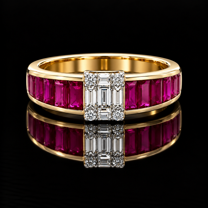 Estate Designer Ruby & Diamond 18KT Yellow Gold Ring
