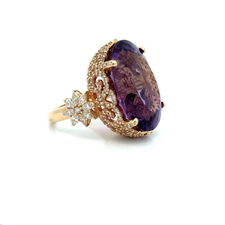 Vintage Diamond & Amethyst 14K Yellow Gold Ring