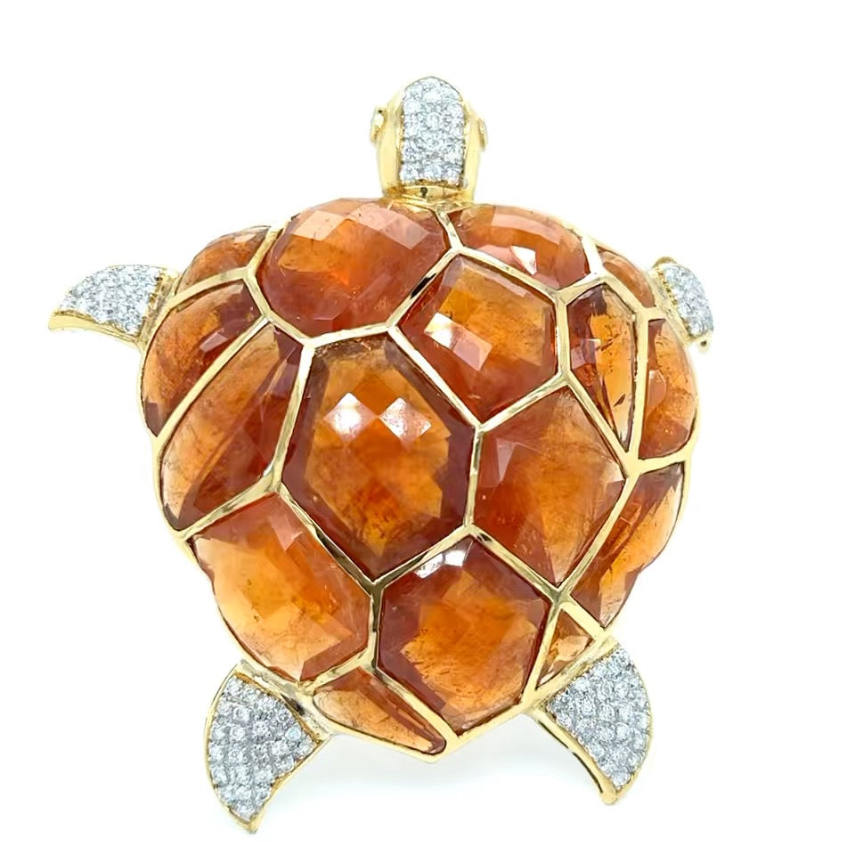 Kararis Tourmaline Diamond Turtle Pendant/Brooch