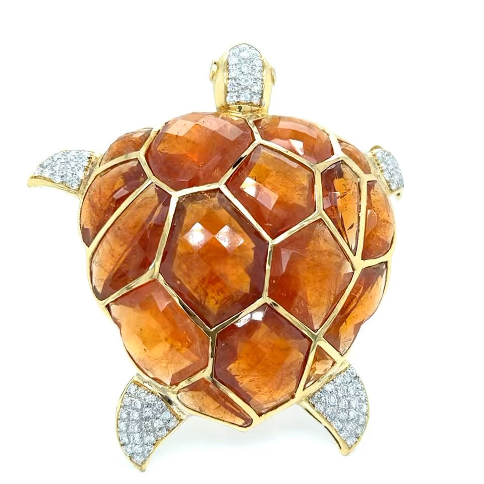 Diamond and Tourmaline Turtle Brooch/Pendant
