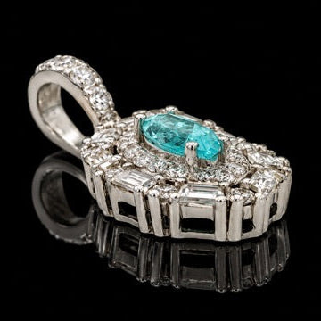Designer M.C. Marchisio Natural Paraiba Tourmaline & Diamond 18KT White Gold Pendant