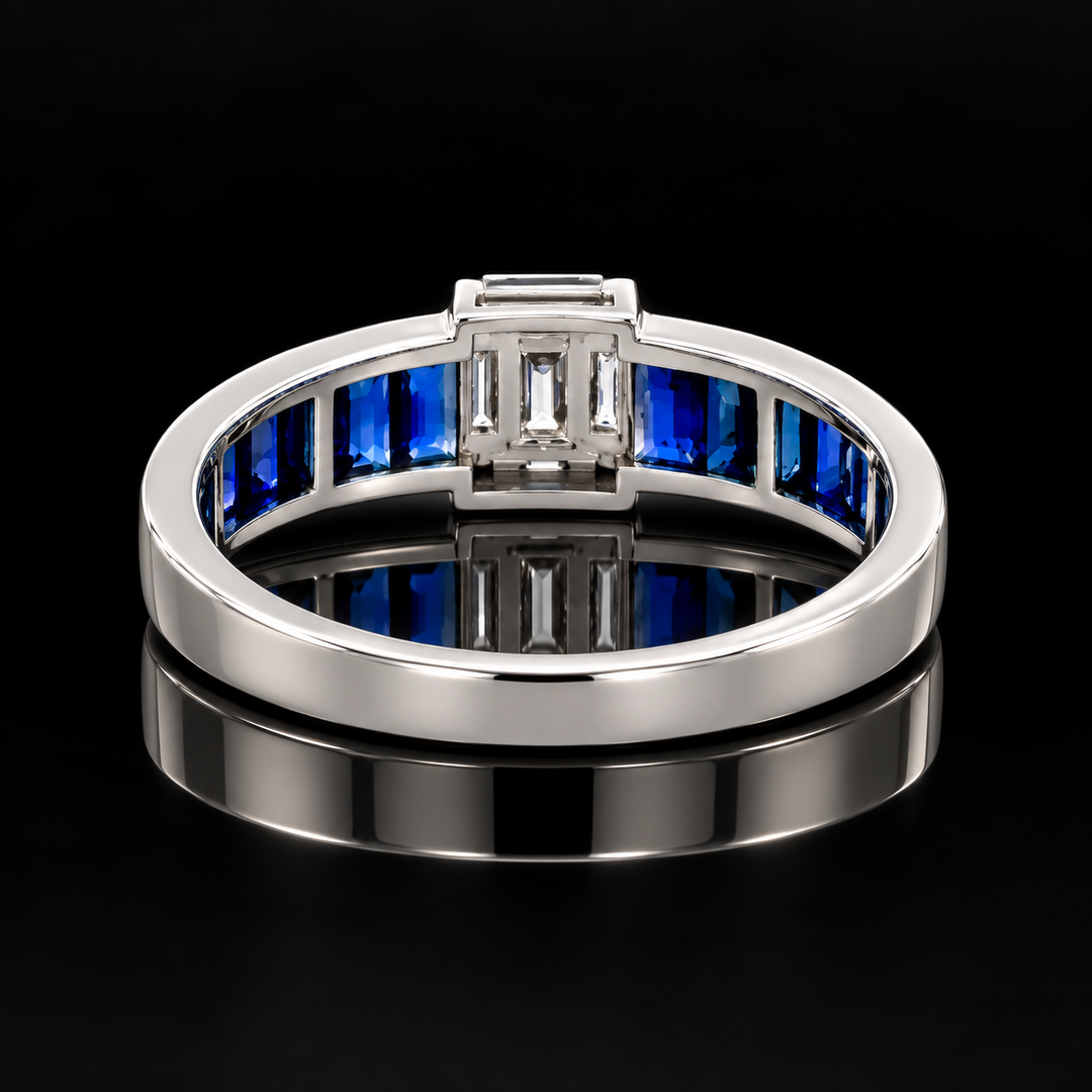 Estate Designer Fine Sapphire & Diamond 18KT White Gold Ring