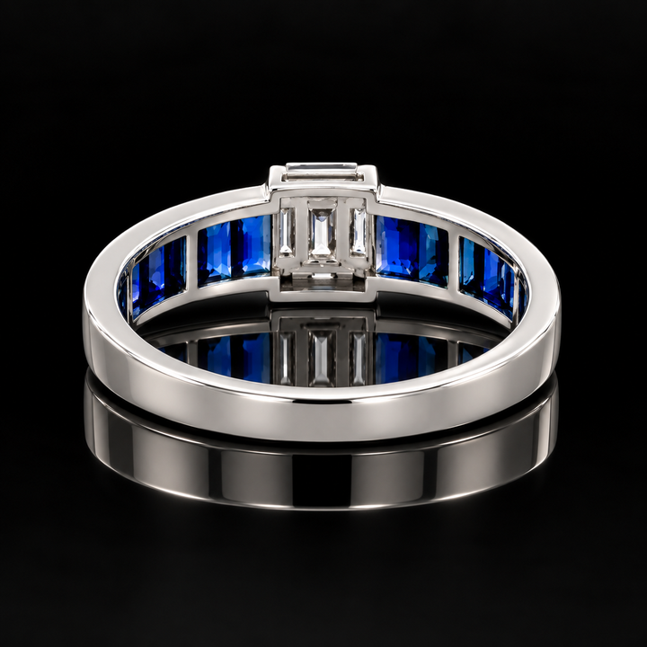 Estate Designer Fine Sapphire & Diamond 18KT White Gold Ring