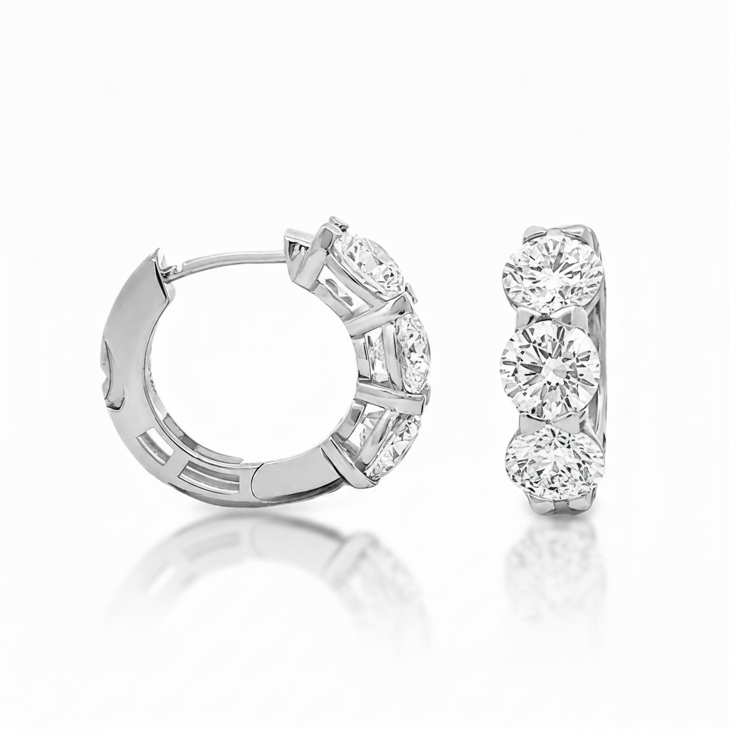 Five Carat Lab-Grown Diamond Huggie Hoop Earrings – E-F VS-SI – Solid 14K Yellow or White Gold