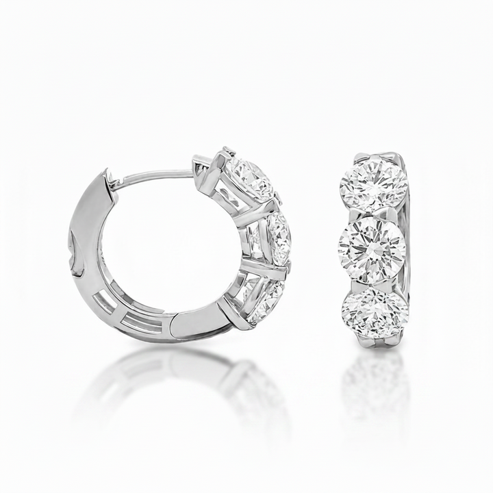 Five Carat Lab-Grown Diamond Huggie Hoop Earrings – E-F VS-SI – Solid 14K Yellow or White Gold