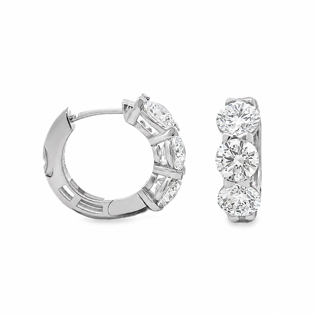 Five Carat Lab-Grown Diamond Huggie Hoop Earrings – E-F VS-SI – Solid 14K Yellow or White Gold
