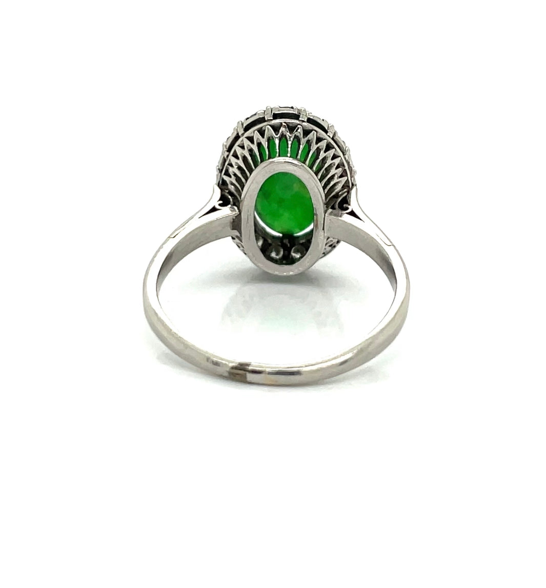Natural Jade Diamond Platinum Halo Ring