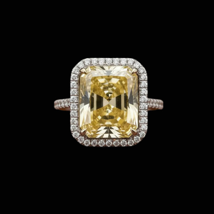 Stunning 12.41 Fancy Yellow (GIA) and White Diamonds 18K White Gold Halo Ring