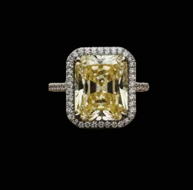 Stunning 12.41 Fancy Yellow (GIA) and White Diamonds 18K White Gold Halo Ring
