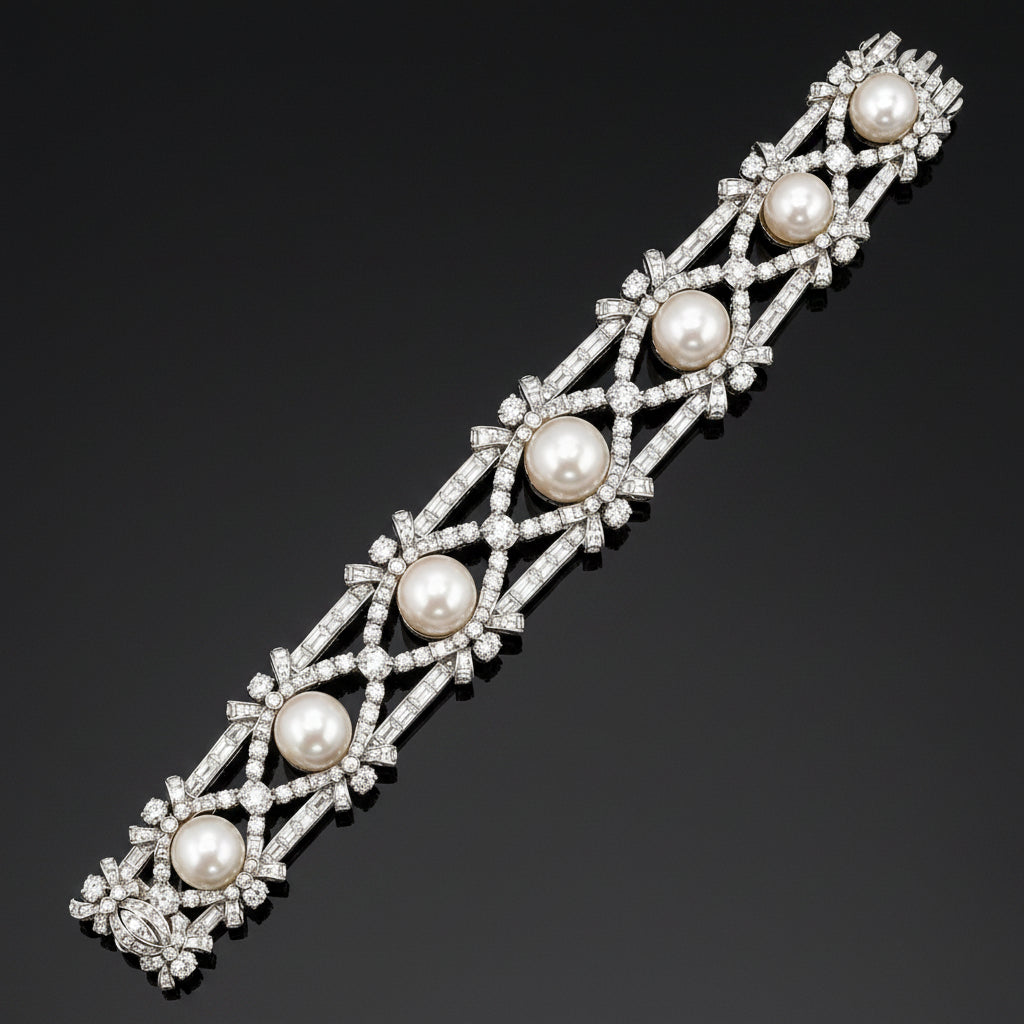 Estate High End Designer Mouawad 125.00cttw Diamond and South Sea Pearl Suite 18Kt White Gold