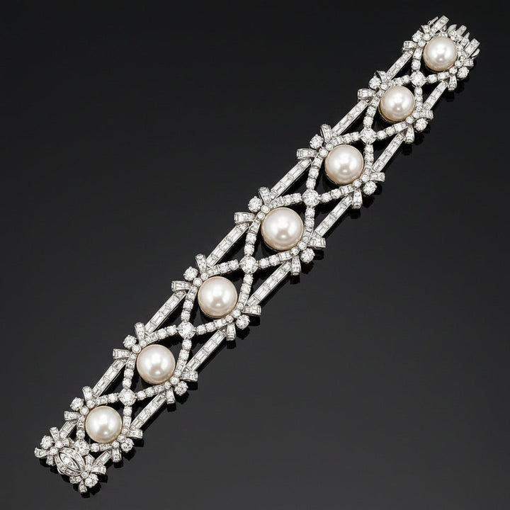 Estate High End Designer Mouawad 125.00cttw Diamond and South Sea Pearl Suite 18Kt White Gold
