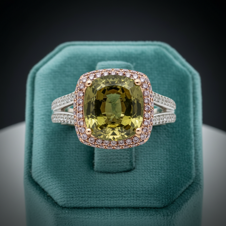 Natural 4.69ct Color Change Alexandrite and Natural Pink White Diamond 18Kt Ring (GIA)