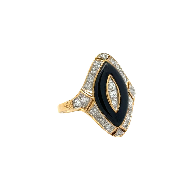 Vintage Onyx & Diamond 18K  Yellow Gold Ring