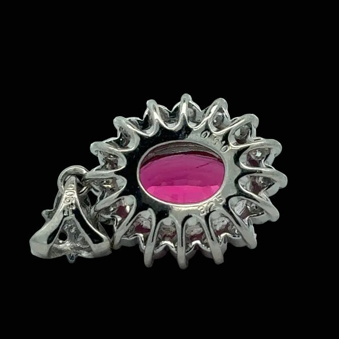 Estate Rubellite and Diamond Platinum Pendant (GIA)