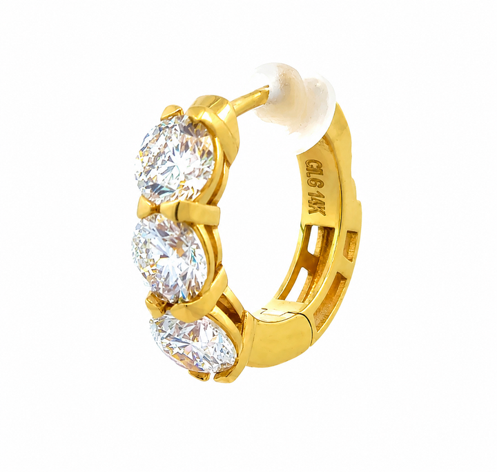 Three Carat Diamond Huggie Hoop Earrings | Solid 14K Gold | Lab-Grown Diamonds | E–F VS–SI