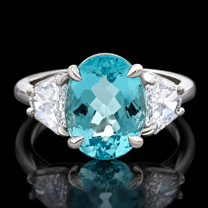 Estate 3.84ct. Paraiba Tourmaline & .93cttw. Shield Cut Diamond Platinum Ring (GIA)