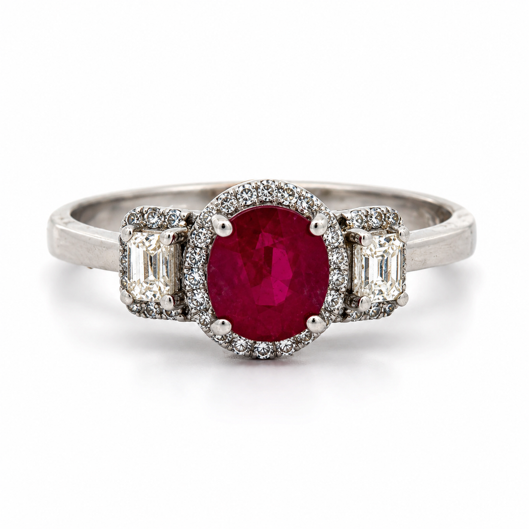 Estate 1.05ct. Ruby & Diamond 18KT White Gold Ring