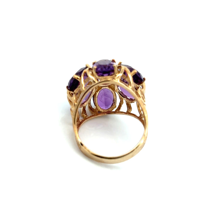 Vintage 10K Yellow Gold Amethyst Cluster Ring