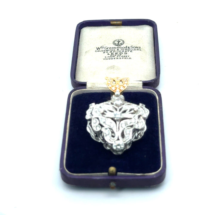 Estate Edwardian 1910 3.25cttw Diamond & Pearl 18Kt White & Yellow Pendant