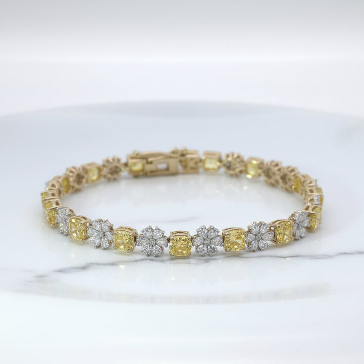 16.00 CTW Fancy Yellow & White Lab Grown Diamond Floral Bracelet