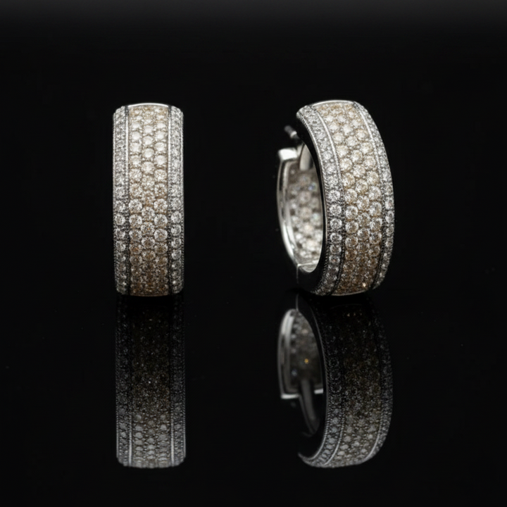 Diamond 14K White and Yellow Gold Huggie Earrings