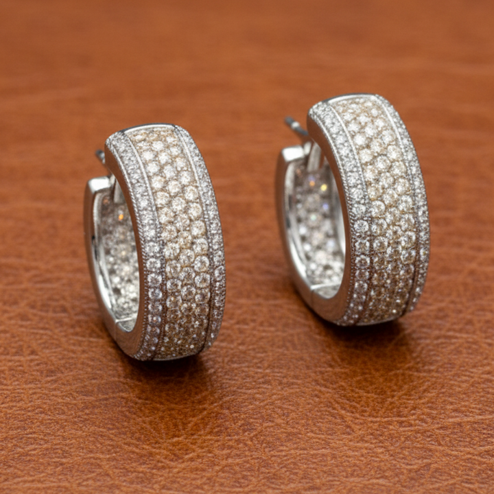 Diamond 14K White and Yellow Gold Huggie Earrings