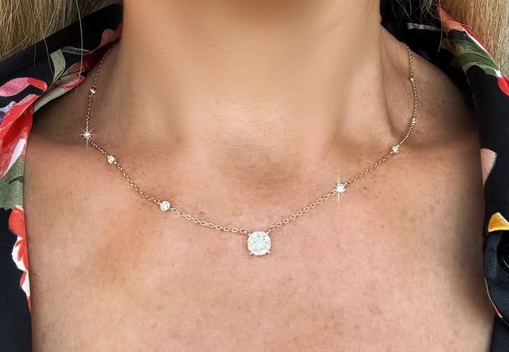 Diamond and 14K Yellow Gold Station Necklace