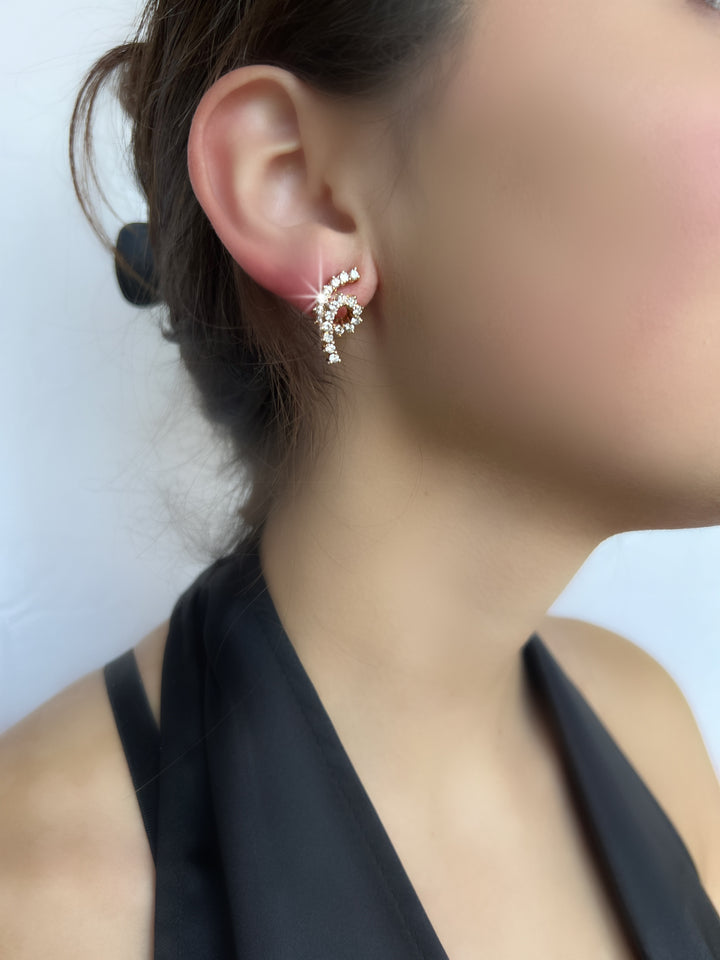 Retro Diamond and 14K Gold Spiral Earrings