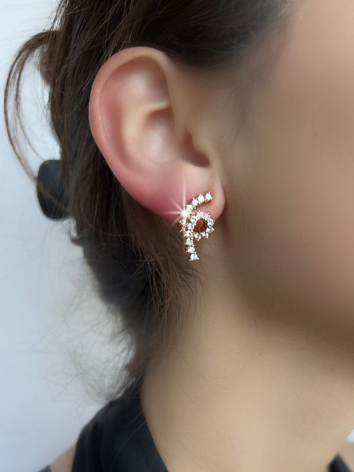 Retro Diamond and 14K Gold Spiral Earrings