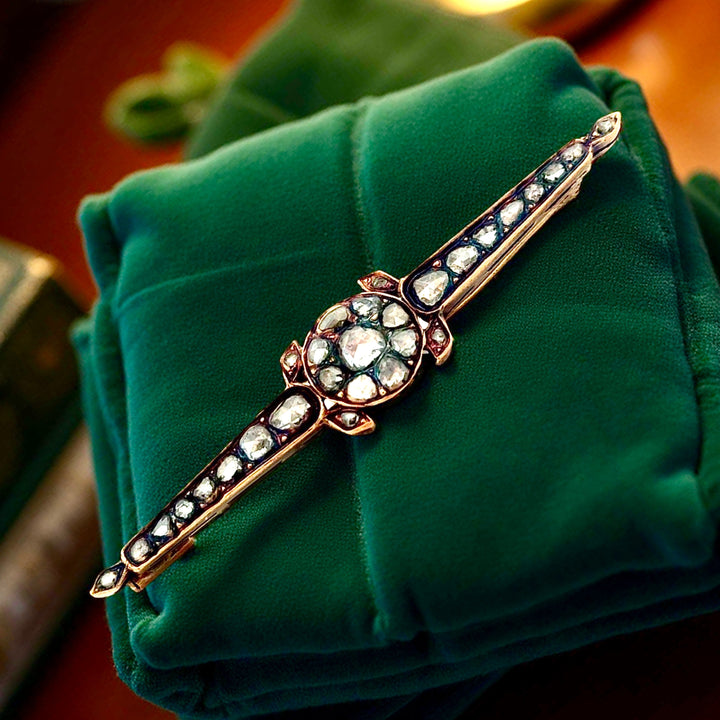 Estate Victorian 3.50 cttw Rose Cut Diamond 14K Yellow Gold/Silver Brooch 15669